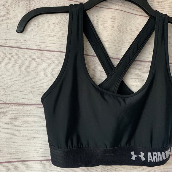 Under Armour Black Sports Bra Mid Cross Back with Keyhole Pullover - Picture 11 of 12